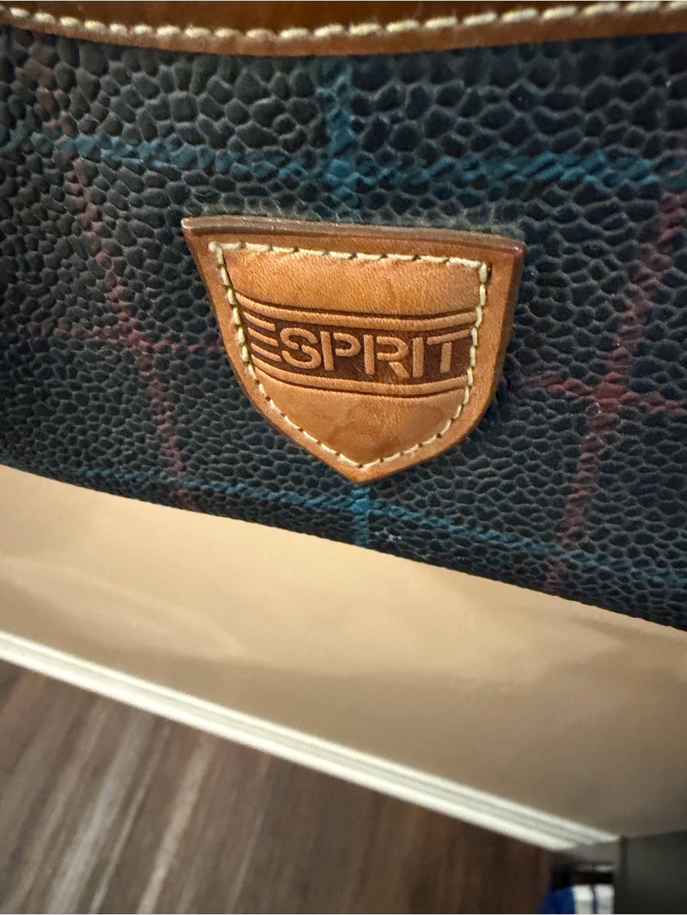 Esprit Navy Plaid Crossbody Bag with Brown Trim - Picture 4 of 10